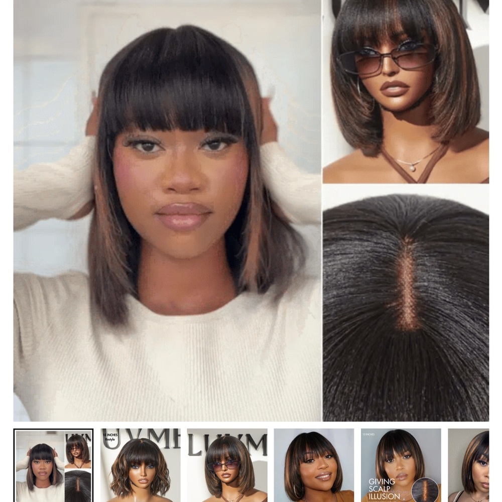 Undetectable Scalp Illusion Lace Front Bob Wig - Brown with Caramel Highlights - Picture 3 of 8